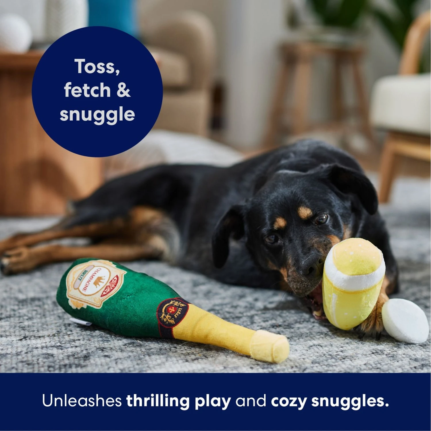 Frisco Champagne & Flute Plush Squeaky Dog Toy 7 Frisco Champagne & Flute Plush Squeaky Dog Toy - Image 5