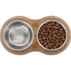 Frisco Double Stainless Steel Bowl, Wood Design -Frisco 216068 PT4. AC SS1800 V1591021017