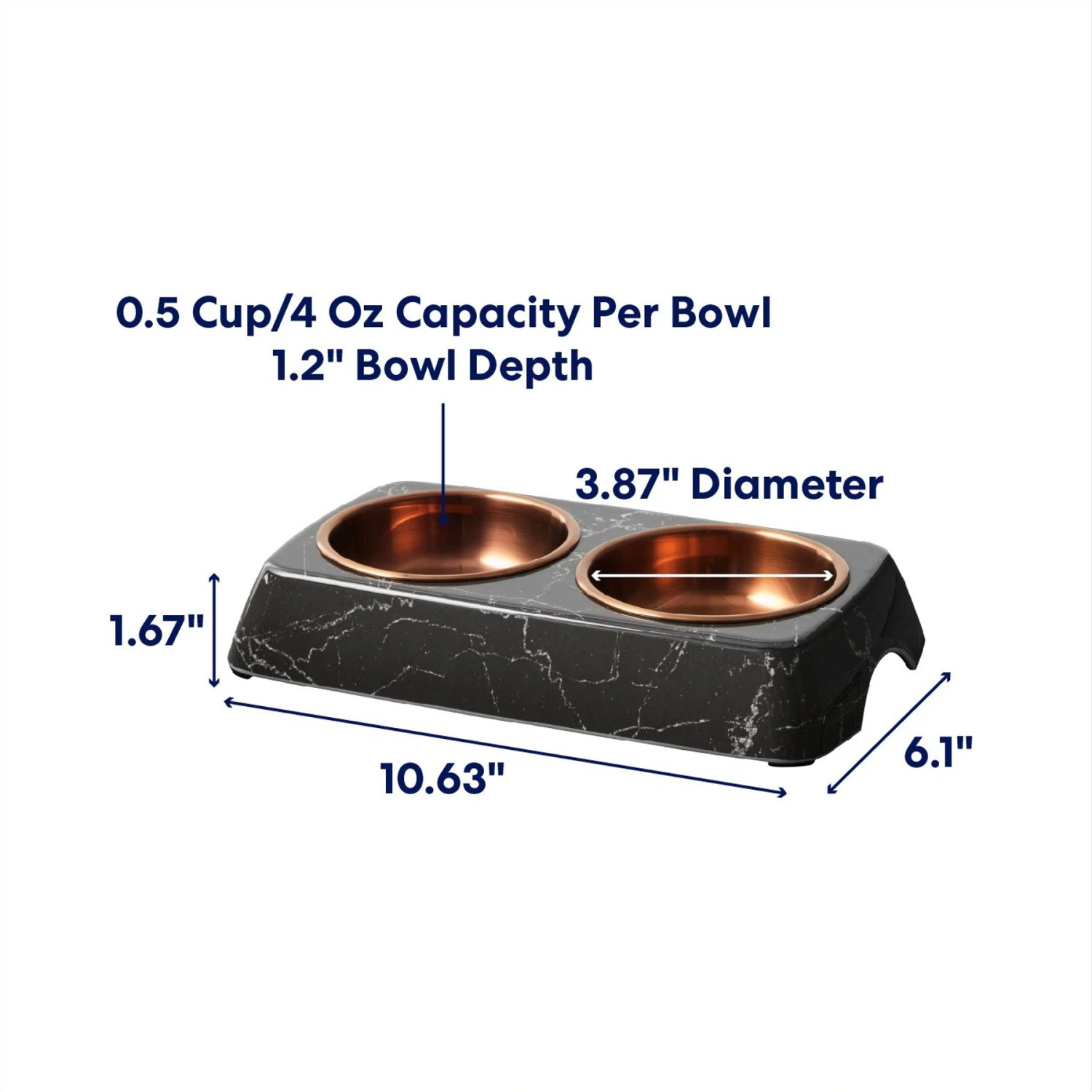 Frisco Copper Stainless Steel Double Dog & Cat Bowls With Black Marble Stand 4 Frisco Copper Stainless Steel Double Dog & Cat Bowls With Black Marble Stand - Image 2