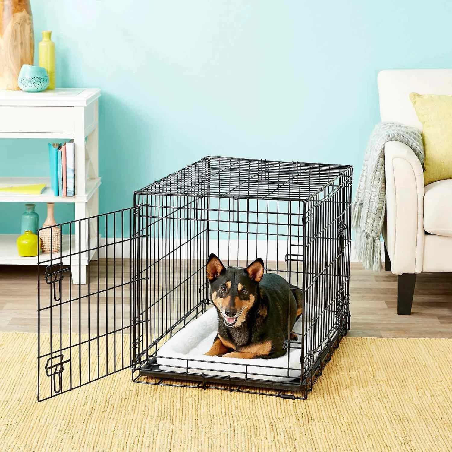 Frisco Heavy Duty Fold & Carry Double Door Collapsible Wire Dog Crate & Frisco Micro Terry Dog Crate Mat 5 Frisco Heavy Duty Fold & Carry Double Door Collapsible Wire Dog Crate & Frisco Micro Terry Dog Crate Mat - Image 3