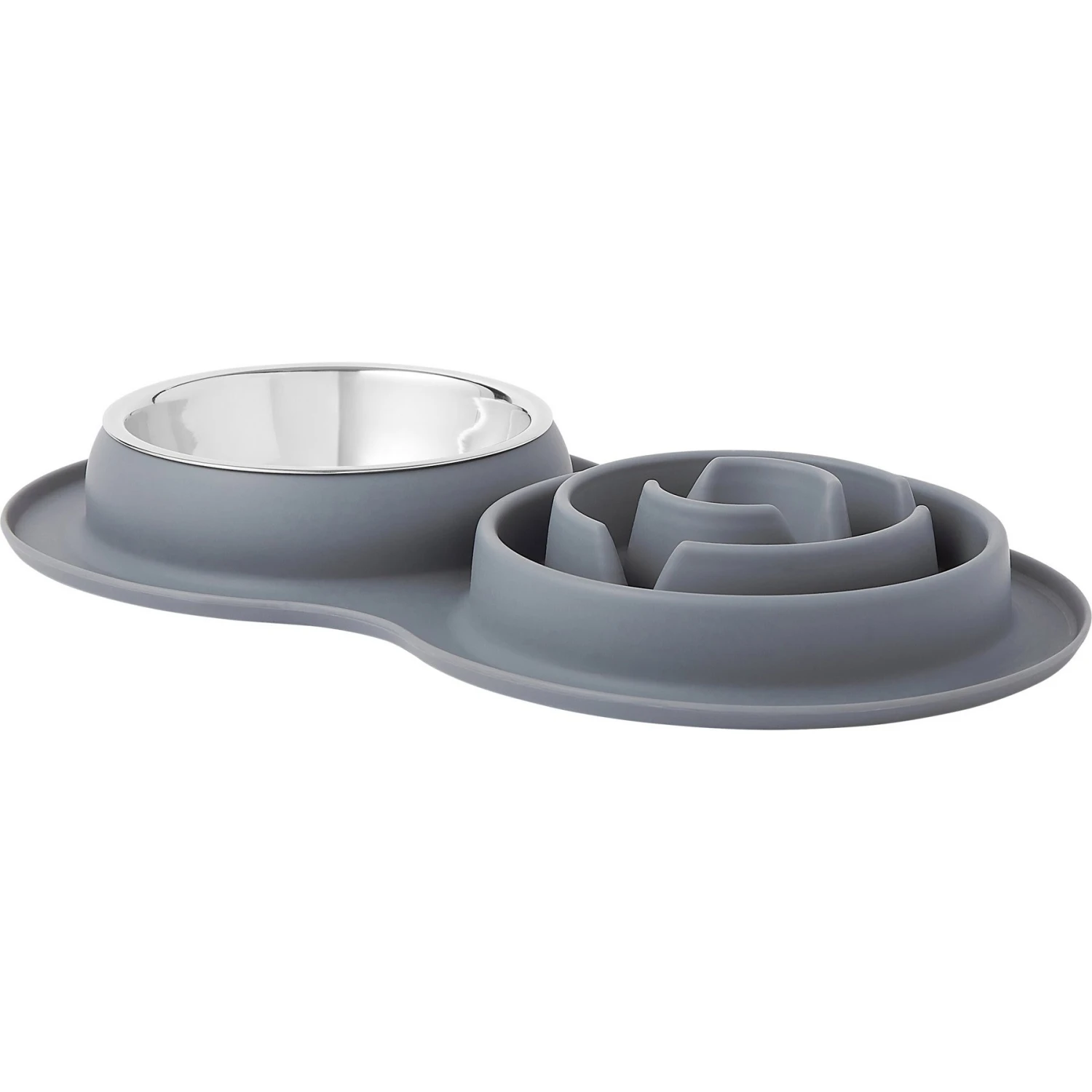 Frisco Silicone Stainless Steel Double Diner Slow Feeder Dog & Cat Bowl, Grey, 3 Cup 2 Frisco Silicone Stainless Steel Double Diner Slow Feeder Dog & Cat Bowl, Grey, 3 Cup