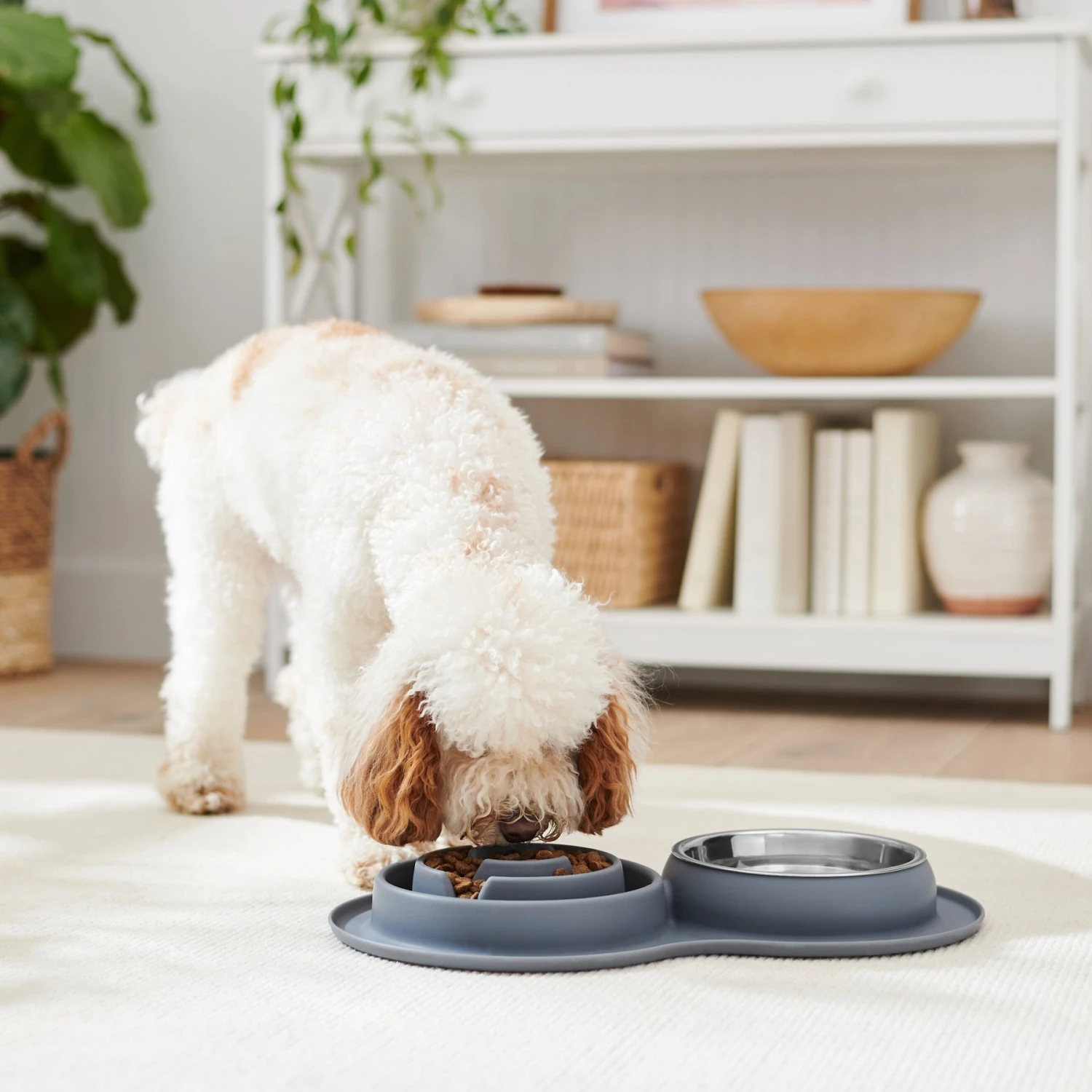 Frisco Silicone Stainless Steel Double Diner Slow Feeder Dog & Cat Bowl, Grey, 3 Cup 4 Frisco Silicone Stainless Steel Double Diner Slow Feeder Dog & Cat Bowl, Grey, 3 Cup - Image 3