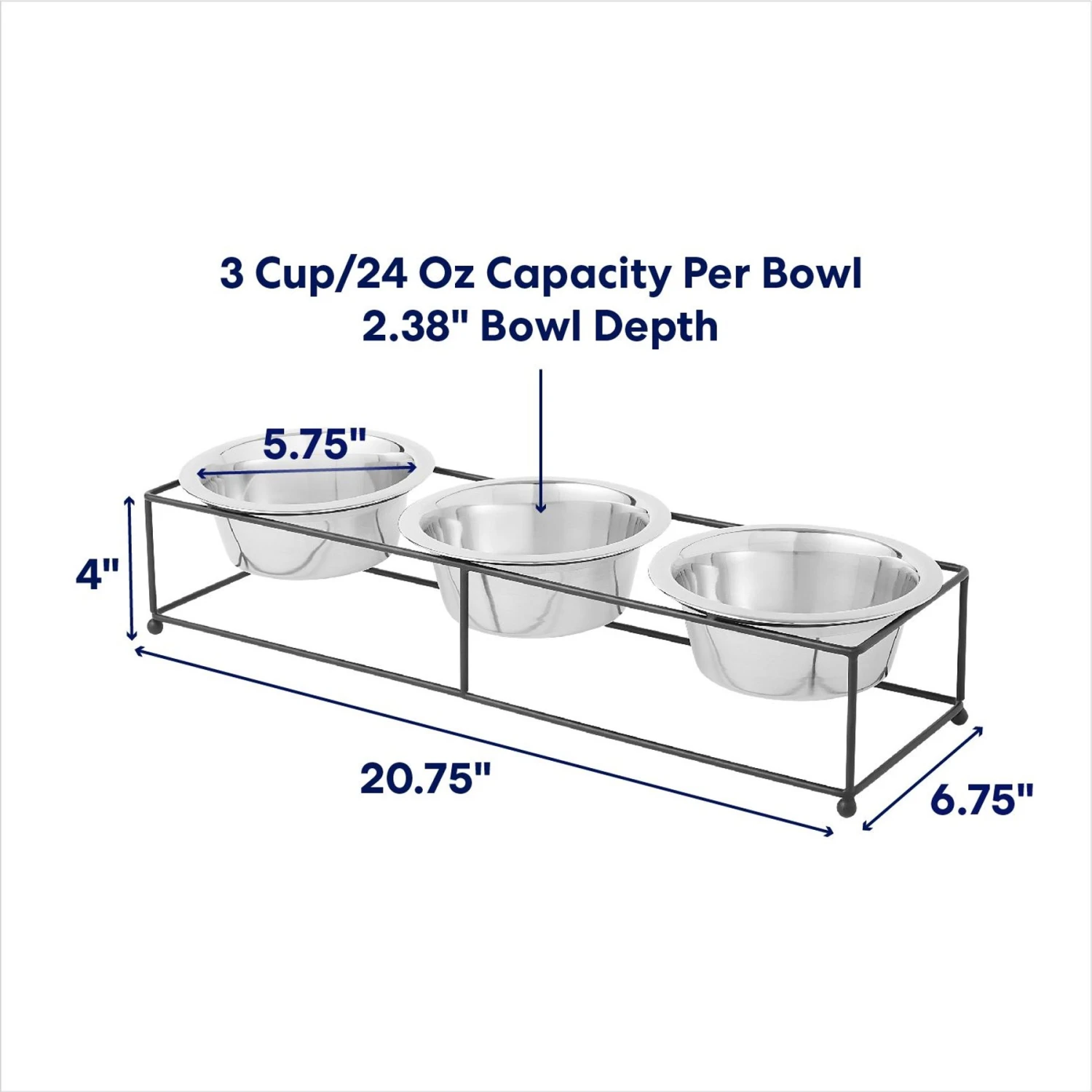 Frisco Multi Pet Feeding 3-Bowls Straight Stainless Steel Dog & Cat Bowl 4 Frisco Multi Pet Feeding 3-Bowls Straight Stainless Steel Dog & Cat Bowl - Image 2