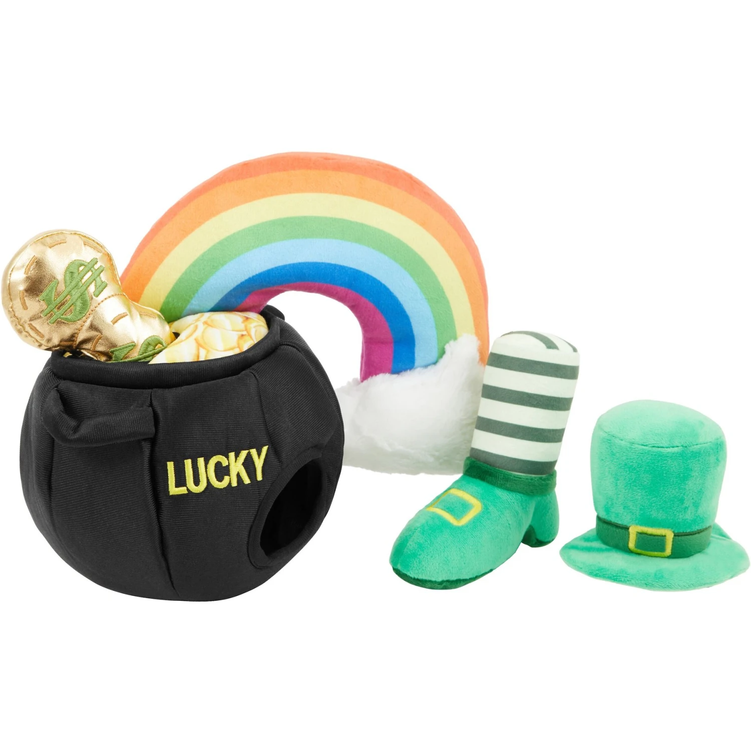 Frisco St. Patrick's Pot Of Gold Hide & Seek Puzzle Plush Squeaky Dog Toy 3 Frisco St. Patrick's Pot Of Gold Hide & Seek Puzzle Plush Squeaky Dog Toy
