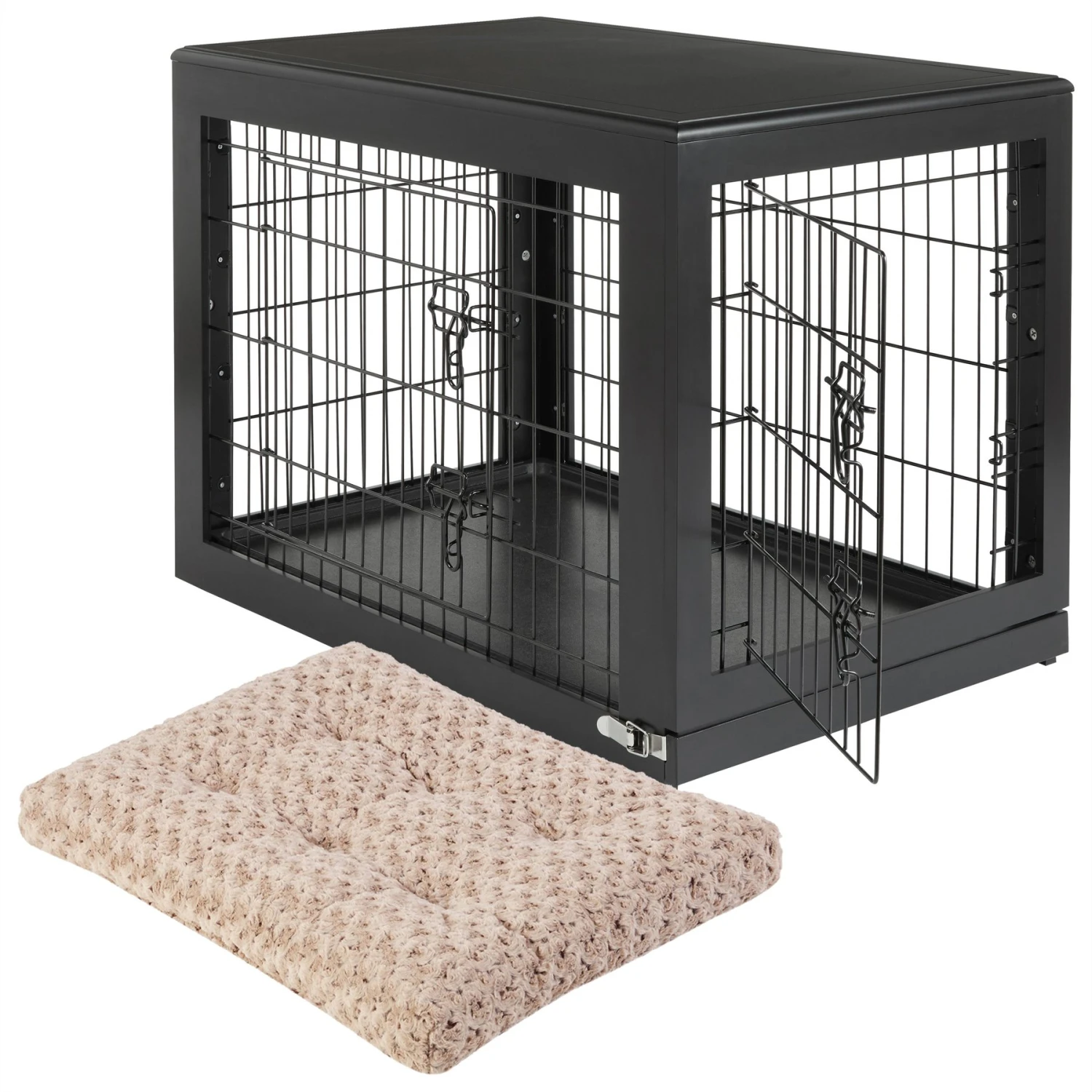 Frisco Double Door Furniture Style Dog Crate, Black & Frisco Swirl Dog Crate Mat 3 Frisco Double Door Furniture Style Dog Crate, Black & Frisco Swirl Dog Crate Mat